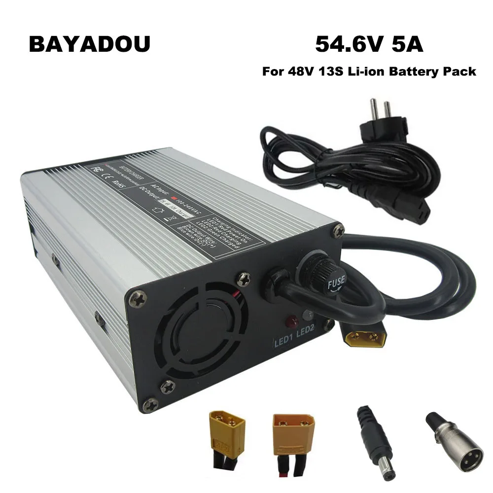 54.6V 5A 2A 3A 8A 10A Lithium Battery Charger 300W Output XT60 XLRM Connector Used for 13S 48V Li-ion Battery Pack Smart Charger