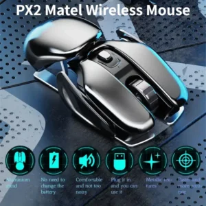 PX2 2.4G Rechargeable Mute 1600DPI Computer Mouse 6 Buttons Waterproof Silent Click Metal Wireless Gaming Mouse
