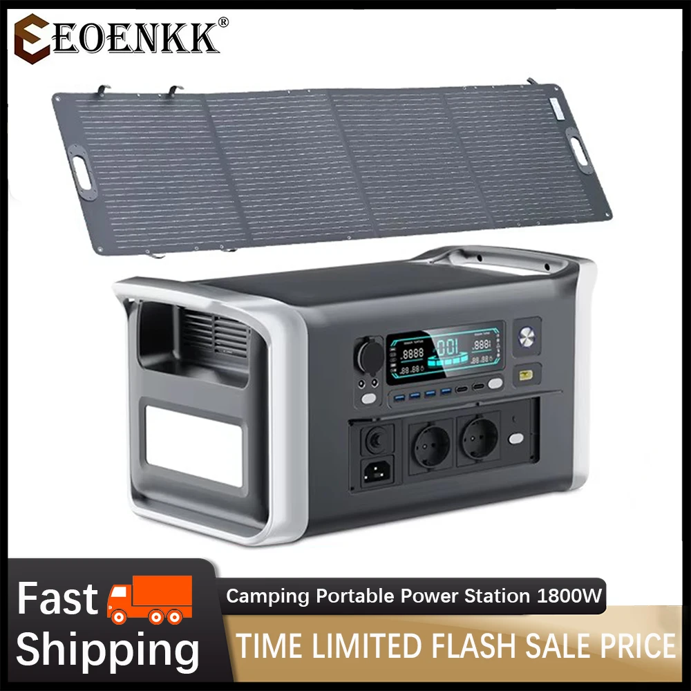 Camping Portable Power Station 1800W 200W Solar Panel 1024Wh Lifepo4 Solar Generator Battery Emergency Supply Backup