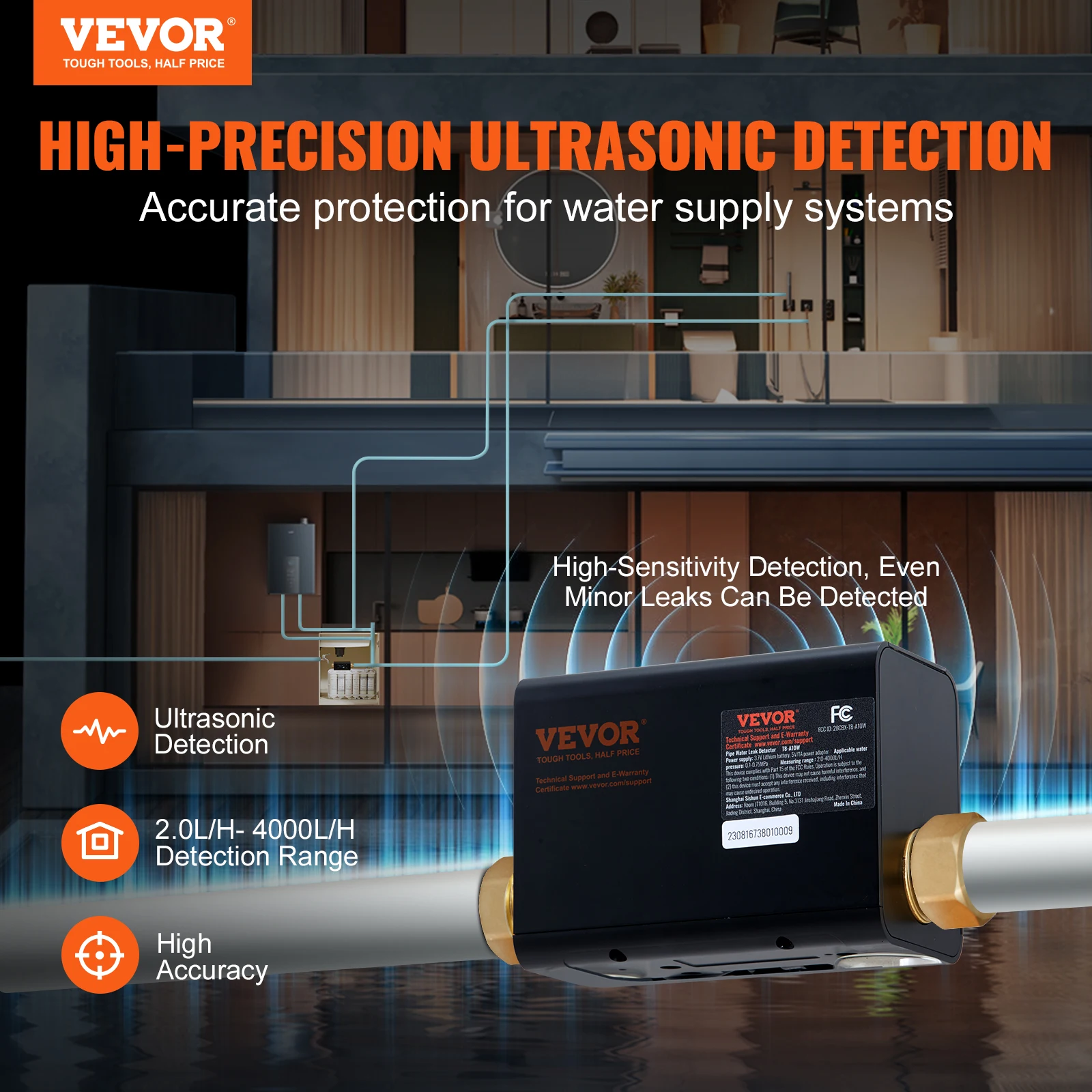 Smart Water Leak Detector Water Monitor Automatic Shutoff Detector for 1-Inch or 3/4-Inch Diameter Pipe with App Alerts - Image 2